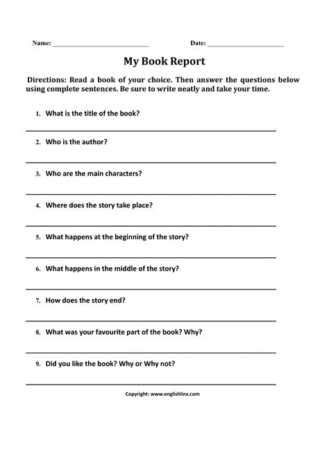 Englishlinx.com | Book Report Worksheets