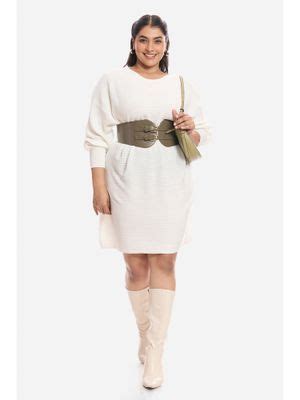 Buy Virgio Solid Cotton Plus Size Plus Size Dress With Cuffed Sleeves ...