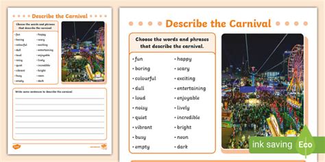 Describe the Carnival Writing Activity (teacher made)