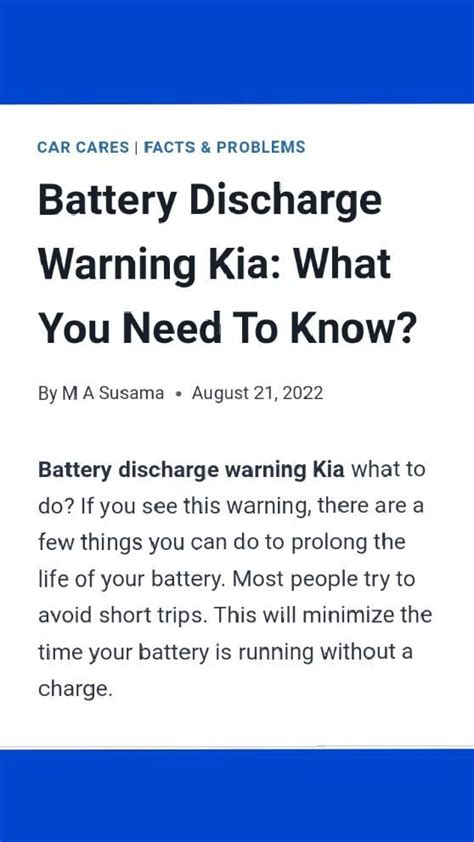 Battery Discharge Warning Kia | Short trip, You can do, Car care