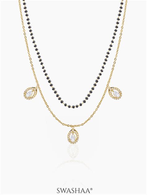 Buy Tia Layered Teardrop Diamond 18K Gold Plated Mangalsutra - Women's ...