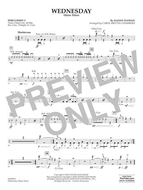 Wednesday (arr. Carol Brittin Chambers) - Percussion 2 by Danny Elfman ...