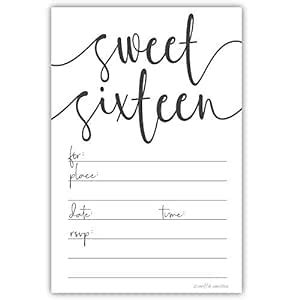 Classic Script Sweet 16 Invitations (20 Count) with Envelopes ...