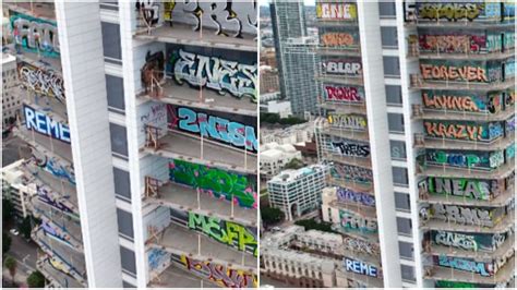 Graffiti artists transform Los Angeles skyscraper into street art ...