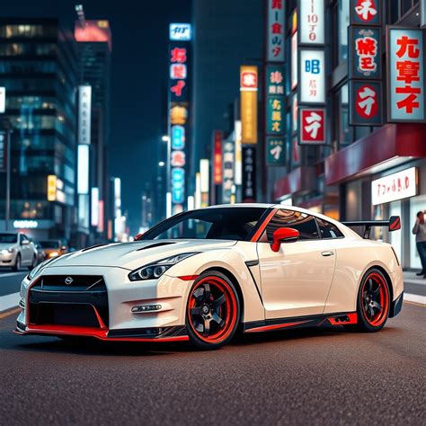 Eye-Catching Nissan GT-R R34 in Vibrant Japanese Urban Scene