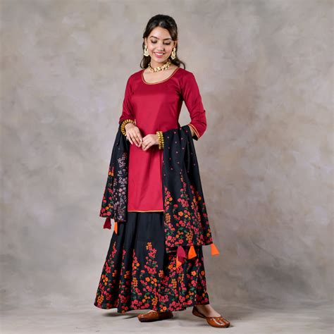 Buy Maroon Black Palazzo Set for Women with Dupatta | Rustorange