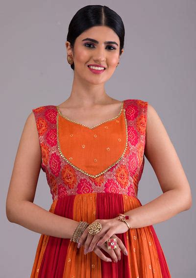 Buy Orange Stonework Georgette Designer Gown - Koskii
