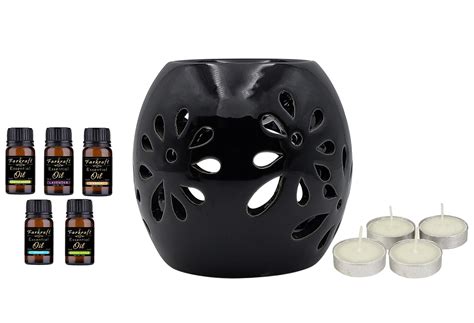 FARKRAFT Ceramic Aroma Diffuser with Tealight Candle (Black ...
