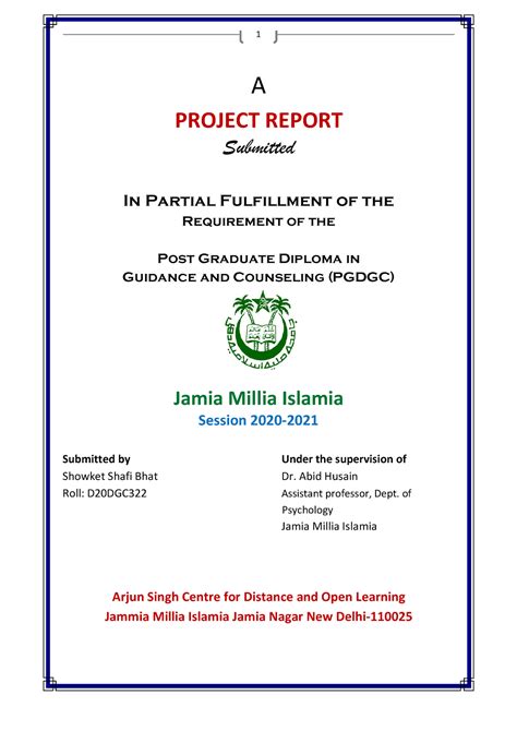First seven pages of Pgdgc Project Work D20DGC322 - A PROJECT REPORT ...