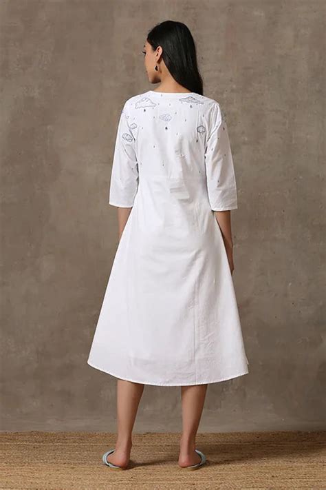 Okhai 'Musical Monsoon' Pure Cotton Hand Embroidered Mirror Work Dress ...