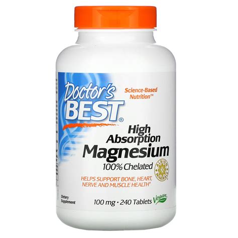 DOCTOR'S BEST High Absorption Magnesium 100% Chelated 100 mg, 240 ...