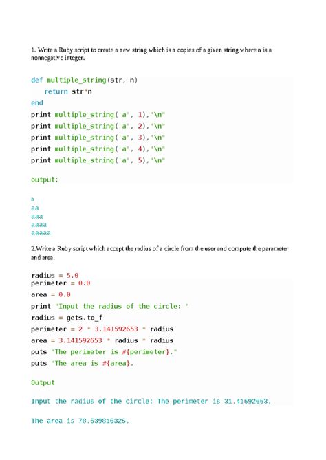 Scripting exercises for programming languages: Ruby, TCL, and Perl ...