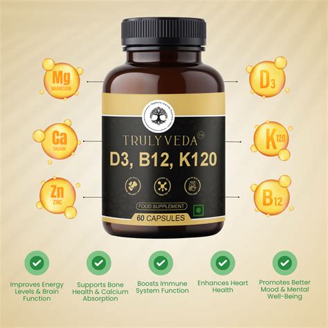 Truly Veda D3, B12 & K120 Vitamins Capsules with Calcium, Magnesium