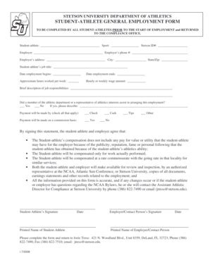 Fillable Online SA General Employment Form - Stetson University ...