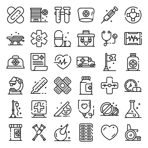 첫 번째 의료 지원 아이콘을 설정, 윤곽선 스타일 | 프리미엄 벡터