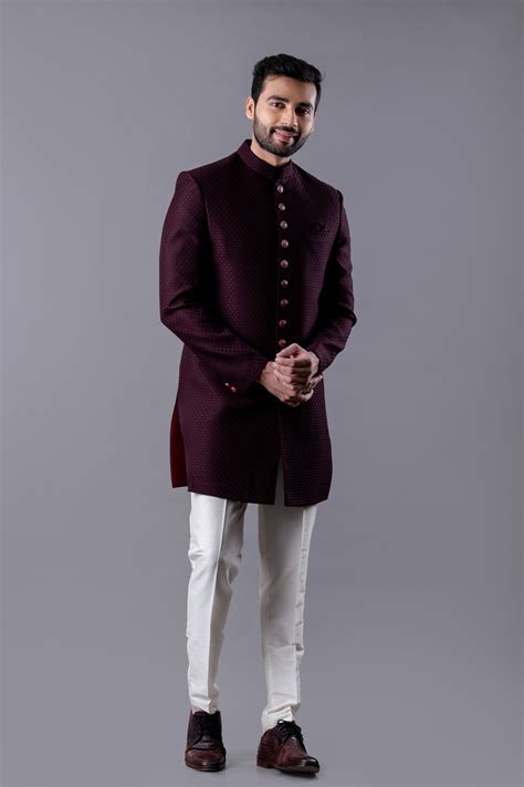 Wine indo western in jacquard