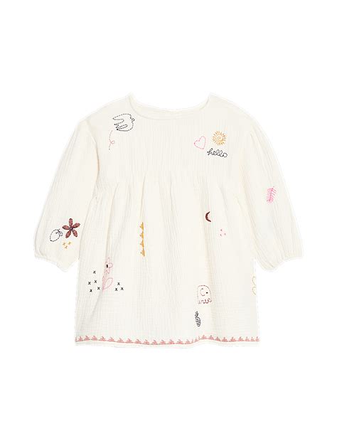 Buy Pure Cotton Embroidered Puff Sleeve Dress (0-6 Yrs) at Marks & Spencer