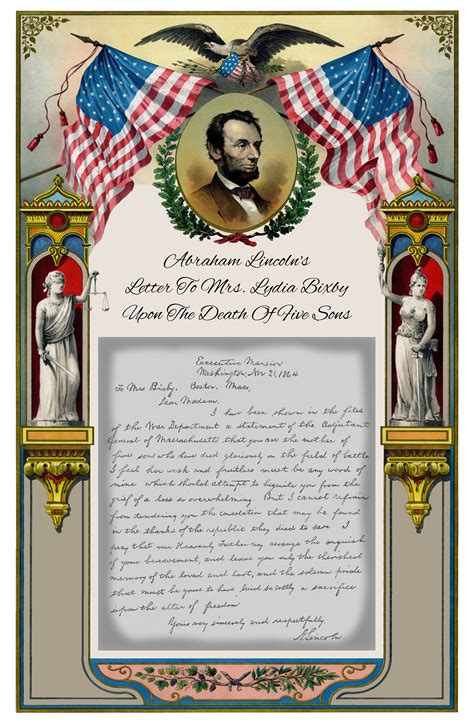 President Abraham Lincoln Letter to Mrs. Lydia Bixby on the Death of 5 ...