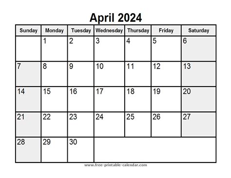 April 24 Calendar Printable - King Printables