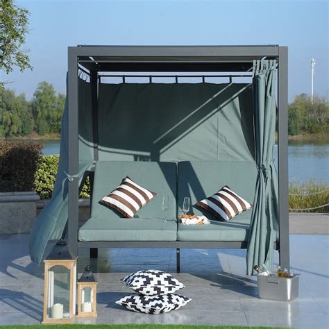 Direct Wicker Diana Outdoor Daybed with Green Cushions and Steel Frame ...