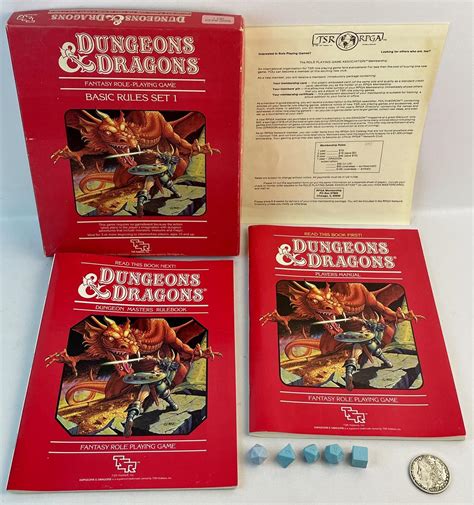 Lot - Vintage 1983 TSR Dungeons & Dragons Basic Rules Set 1 RPG Game Red Box w/ Dice