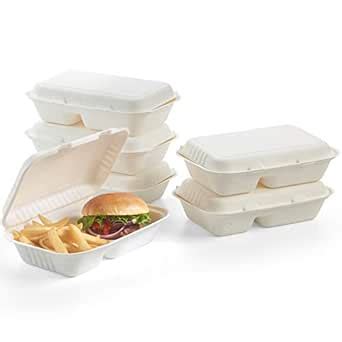 100% Compostable Clamshell To Go Boxes For Food [9X6" 2-Compartment 50 ...