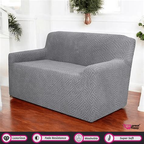Charcoal Greek Key Pattern Jacquard Sofa Cover – Great Happy IN