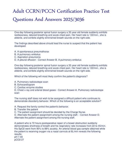 Adult CCRN/PCCN Certification Practice Test Questions And Answers 2025/2026