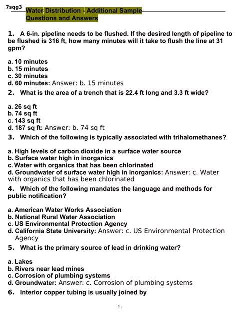Water Distribution - Additional Sample exam 2023 with 100% correct ...