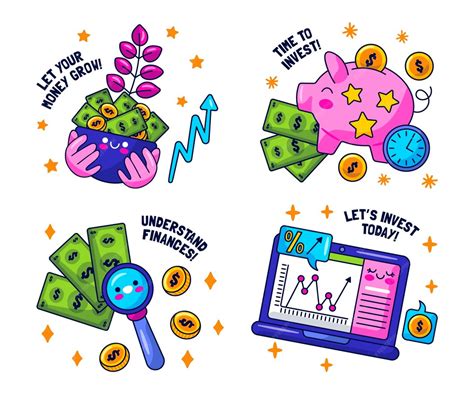 Kawaii finance sticker collection | Free Vector