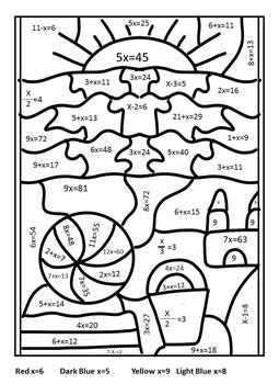 Image result for One Step Equations Coloring Worksheet