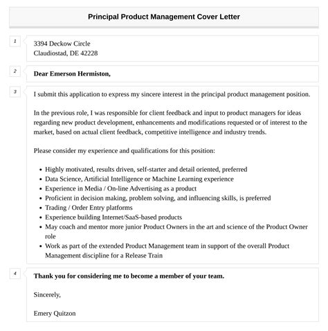 Principal Product Management Cover Letter | Velvet Jobs