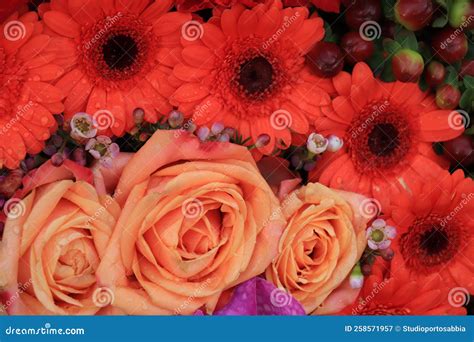 Orange and Pink Flower Arrangement for a Wedding Stock Image - Image of ...