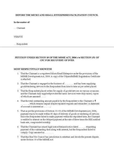 MSME Act 2006: Petition for Recovery of Dues Under Section 18 - Studocu