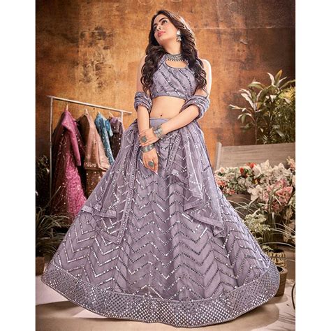 Grey Thread and Sequence work Lehenga choli-Clothsvilla