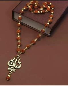 Divine rudras Shiv Trshul mala Gold-Plated Lord Shiva Locket Wood ...