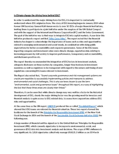 Is Climate Change the Key Driver Behind ESG Frameworks? - Studocu