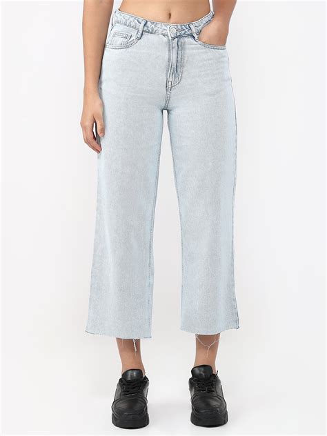 Buy Women Light Blue Crop Wide Leg Jeans | Kraus Jeans