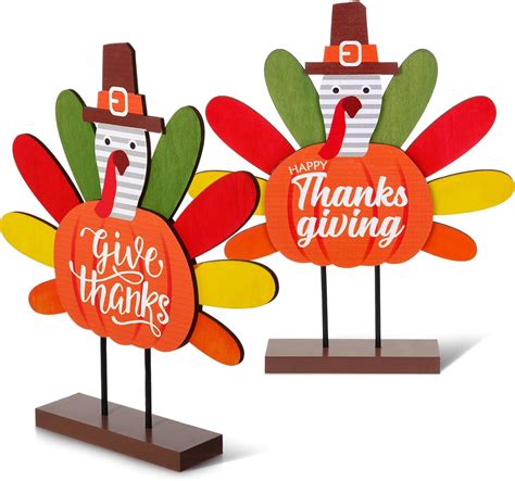 Amazon.com: Wesiti 2 Pcs 12" Thanksgiving Turkey Decor Wooden Indoor ...