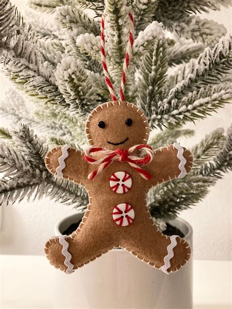 Felt Gingerbread Man Ornament Peppermint Gingerbread Man - Etsy | Felt ...