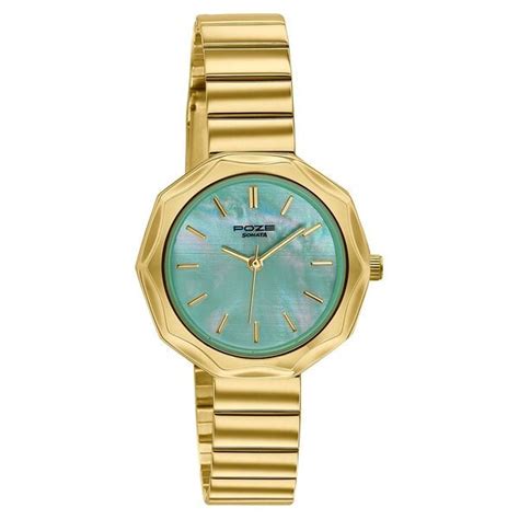 Buy Online Poze Poze Quartz Analog Green Dial Golden Stainless Steel ...