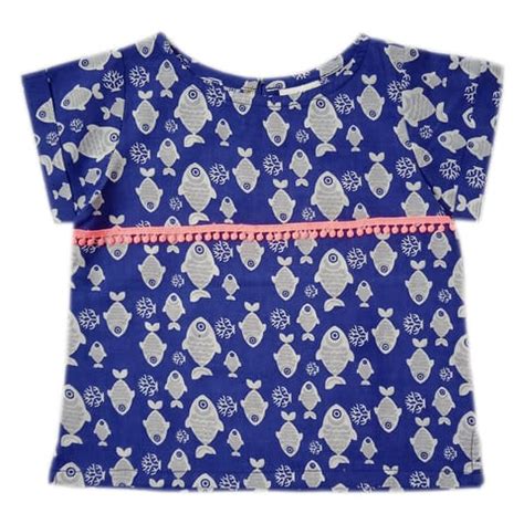 Snowflakes Girls Top With Fish Prints- Blue