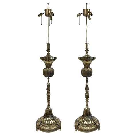 Pair Tall French Antique Polished Bronze Floor Lamps For Sale at 1stDibs