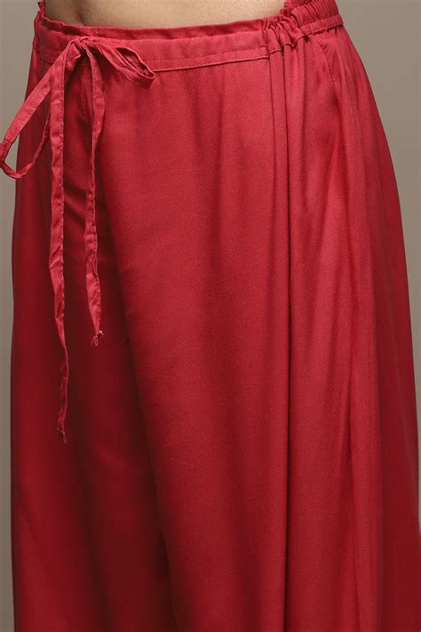 Pink Viscose Straight Printed 3 Piece Set