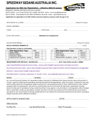 Fillable Online HOME - Speedway AustraliaApplication for SSA ...