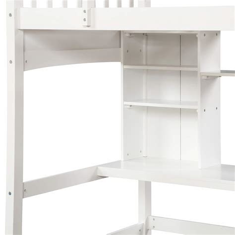 Twin Size Loft Bed Frame, Solid Wood Bed with Storage Shelves, Ladders ...