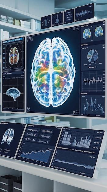Brain activity monitoring system mock up with various scientific data ...