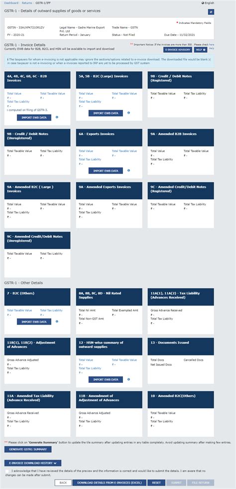 Creation of Outward Supplies Return in GSTR-1