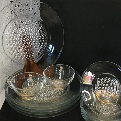 Vintage Hazel Atlas Hobnail Clear Glass Dishes Dinner Plate Saucer ...