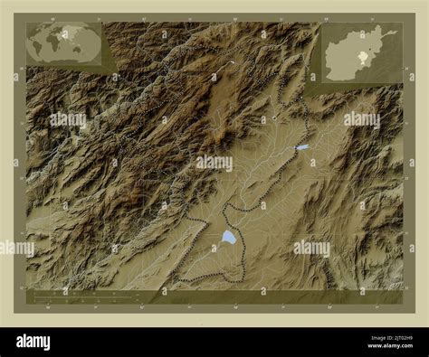 Ghazni, province of Afghanistan. Elevation map colored in wiki style with lakes and rivers ...